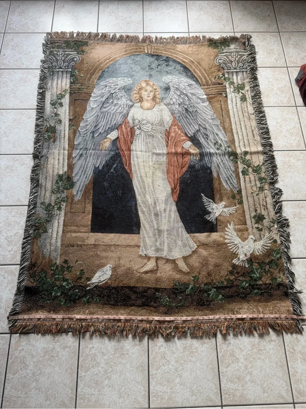 Vintage Lena Liu Angel of Light Woven Tapestry Throw Blanket Cotton
